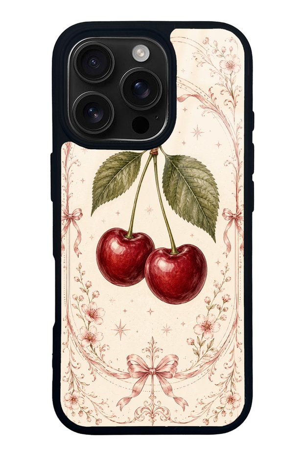 iPhone 16 Pro Vintage Cherry Blossom Design Glossy Phone Case