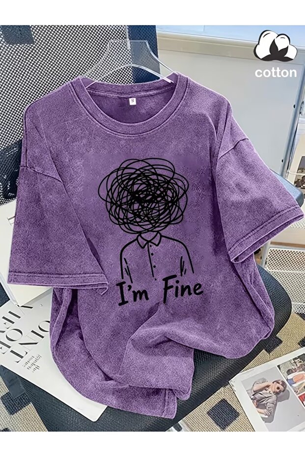تي شيرت مطبوع عليه I'm Fine للجنسين مقاس كبير