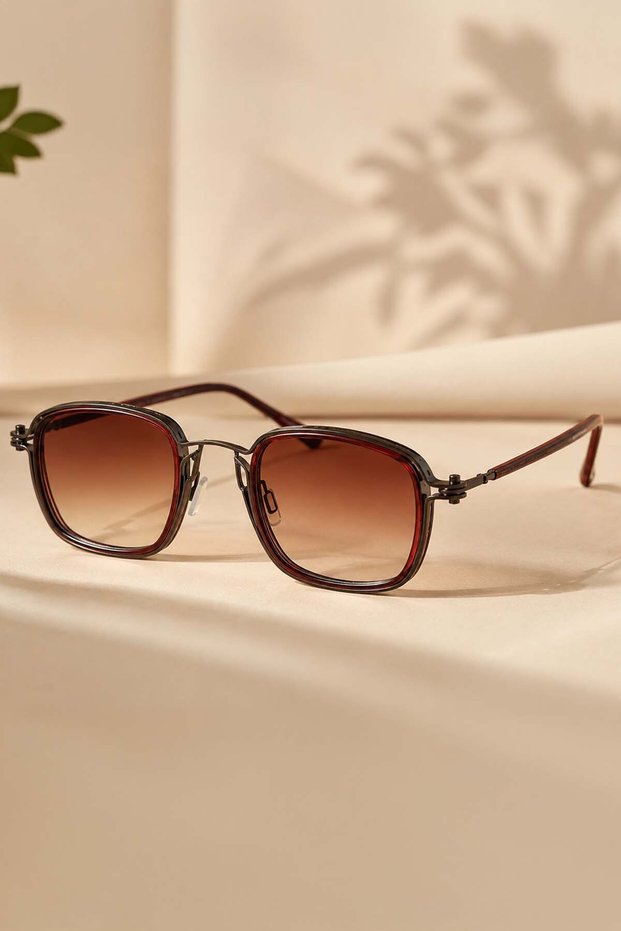 Proparge Unisex Square Metal Frame Brown Gradient Glass Sunglasses with Uv400 Protection Squaremel Premium Vintage Eyewear