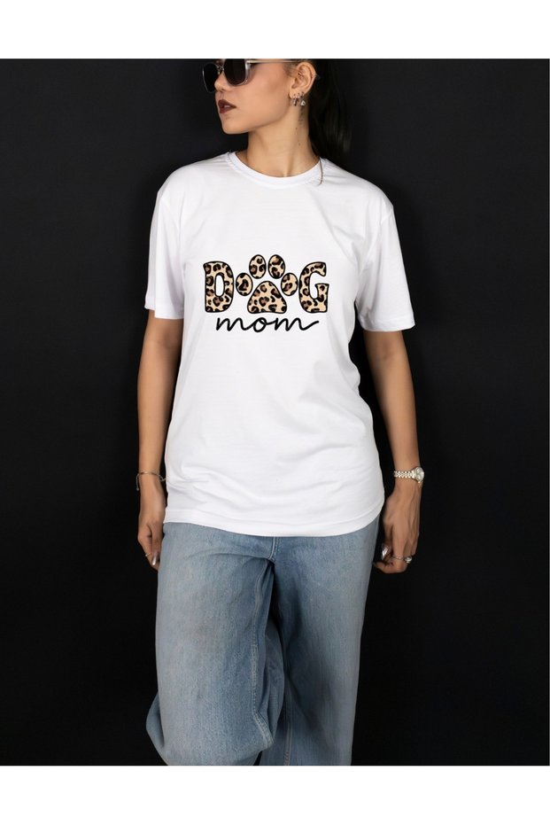 Women's Dog Mom Written Animal Lover Design Loose Comfortable Fit Short Sleeve Summer Cotton Tshirt T-Shirt