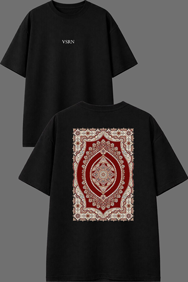 Chaotic Red Desebler Design Back Printed Black Oversize T-Shirt