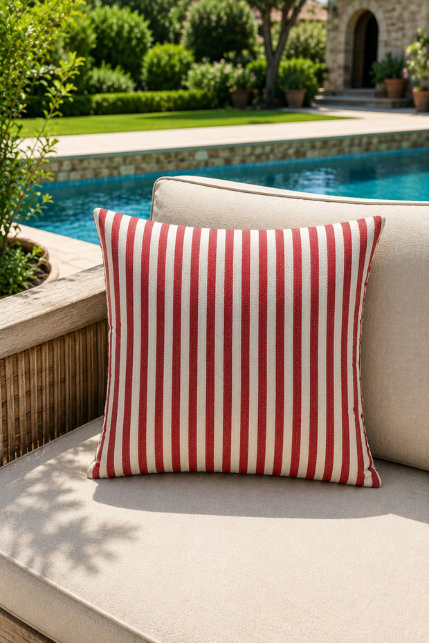 Red Striped Fish Scale Throw Pillow Cover 45X45Cm
