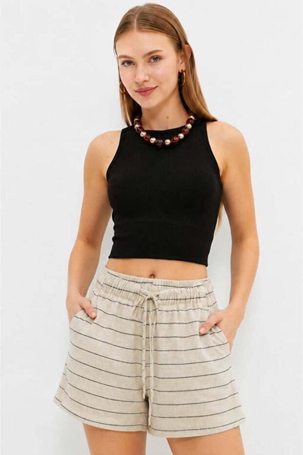 Women's Raw Linen Striped Shorts
