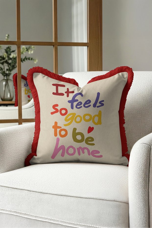 Positive Slogan Colorful Text Fringed Pillowcase - Cheerful Pop Art Cream Burgundy Tasseled Throw Pillow Cover