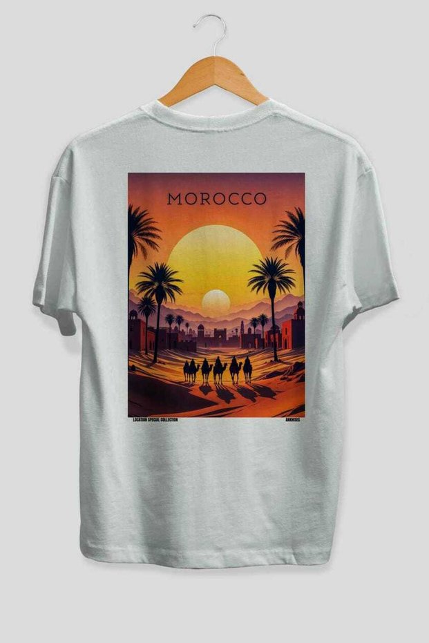 Moroccoo Morocco White Oversize Country City Back Printed Unisex T-Shirt 100% Cotton Premium