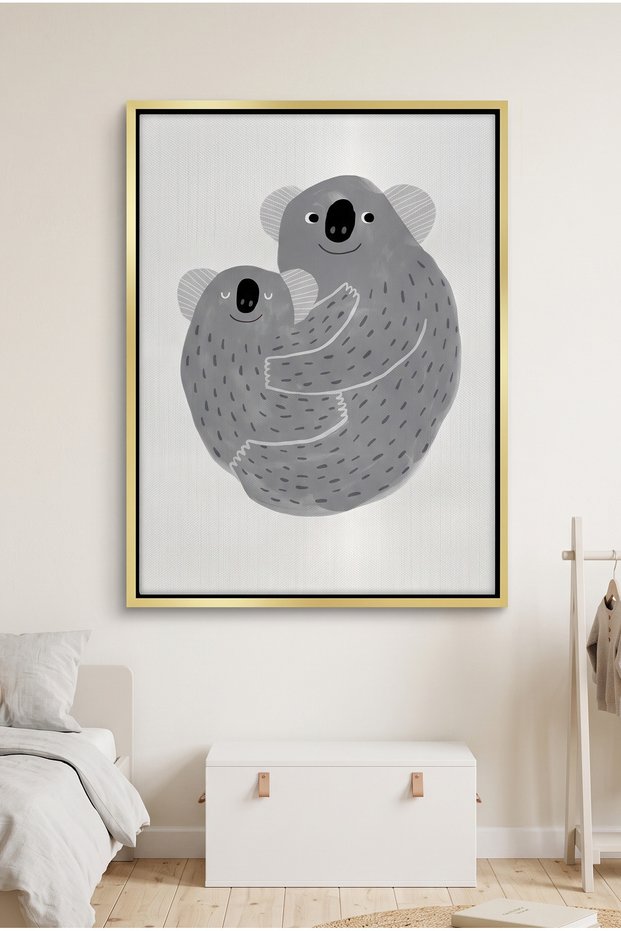 Mother and Child Koala Cuddle Kids Wall Art | Portrait Framed Canvas Print | Luxury Modern Decor for Kids Room