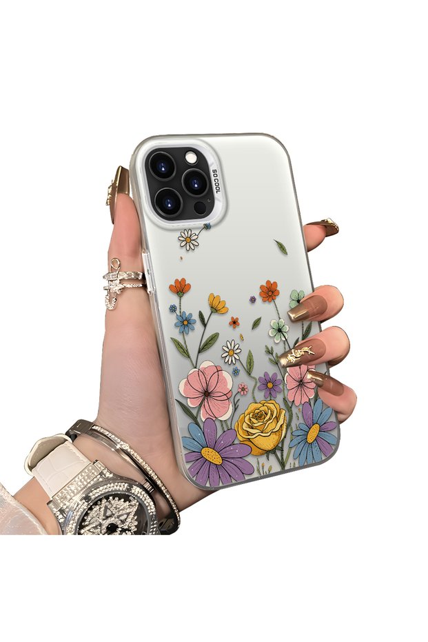 حافظة هاتف متوافقة مع هاتف iPhone 12 Pro Max مصنوعة من السيليكون بحافة صلبة وخلفية صلبة بنمط زهور