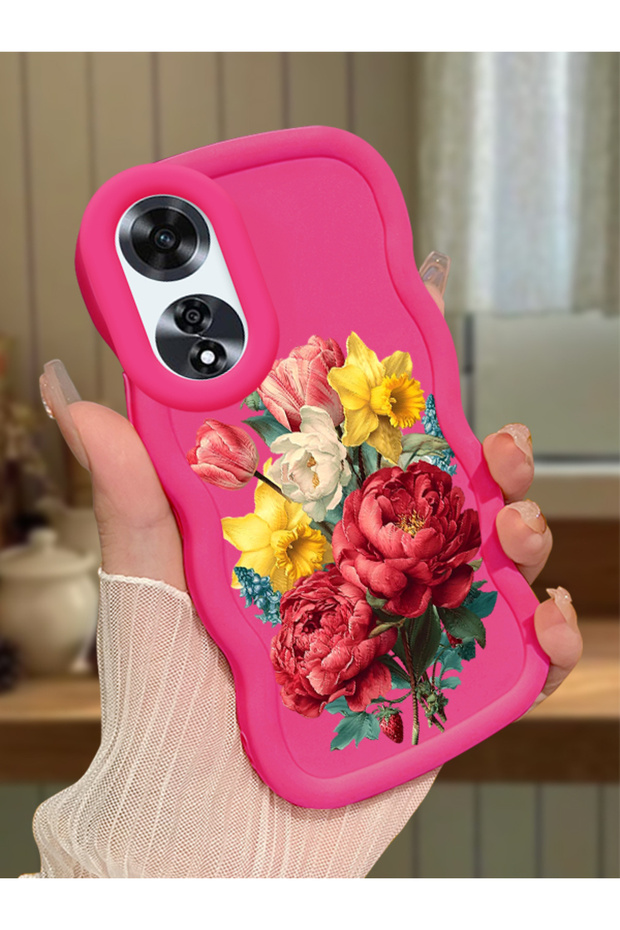 Oppo A60 Compatible Case Camera Protector Red Silicone Couple Phone Case Floral Pattern