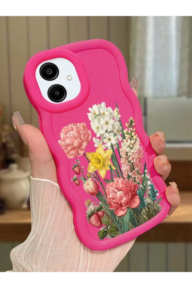 Samsung Galaxy A06 Compatible Case Camera Protector Red Silicone Couple Phone Case Floral Pattern