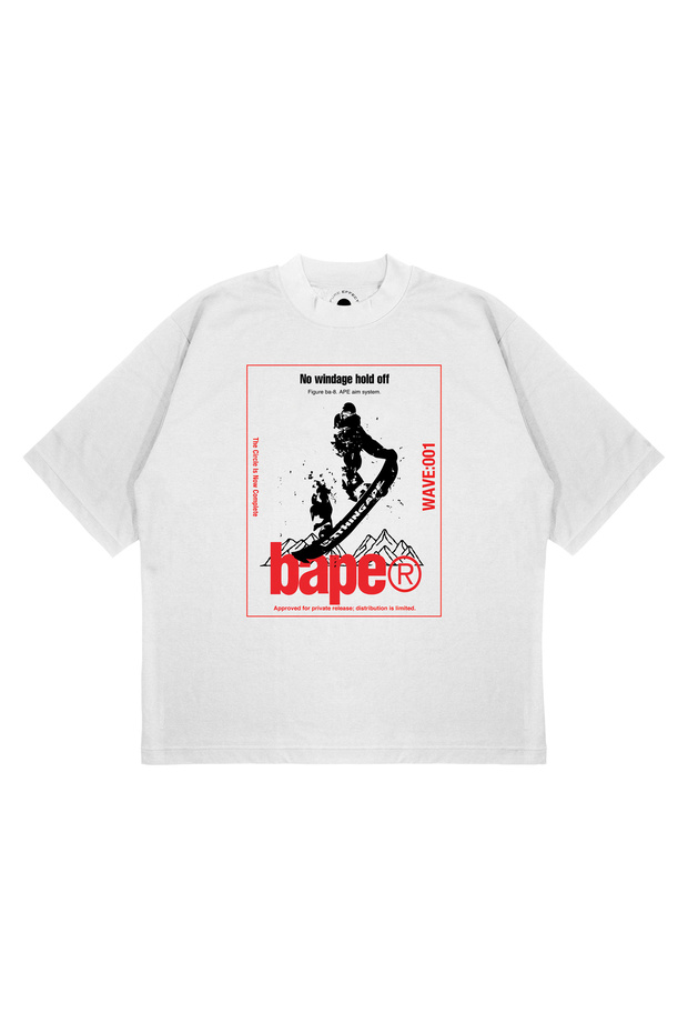 Unisex Oversize a Bathing Ape Waves Printed Boxy Fit Thick Fabric (240Gsm) T-Shirt