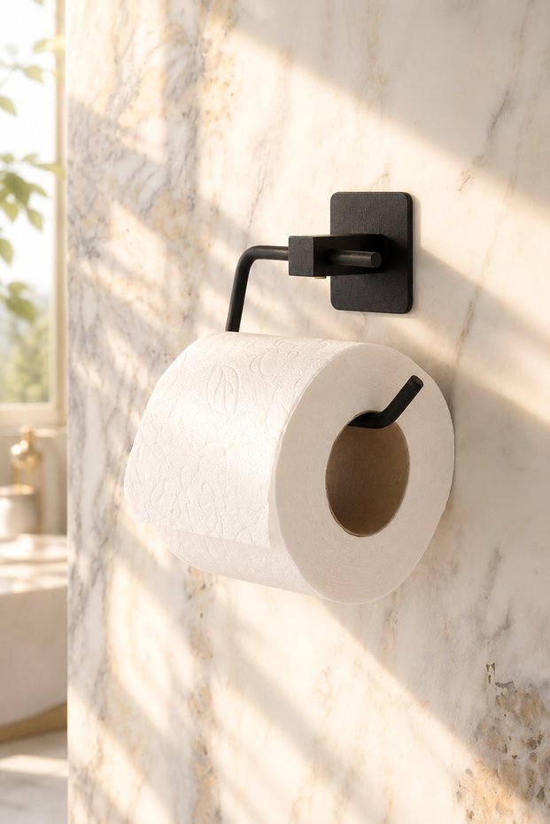 Square Adhesive Toilet Roll Holder Black Metal Wc Toilet Paper Hanger Red Use Without Drilling Bathroom Wc Paper Towel Holder