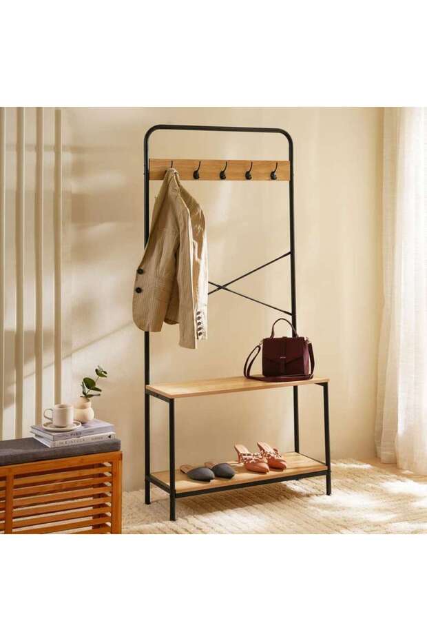 Watson Coat Hanger and Shoe Rack with 2-Shelves 80x30x170cm - Natural