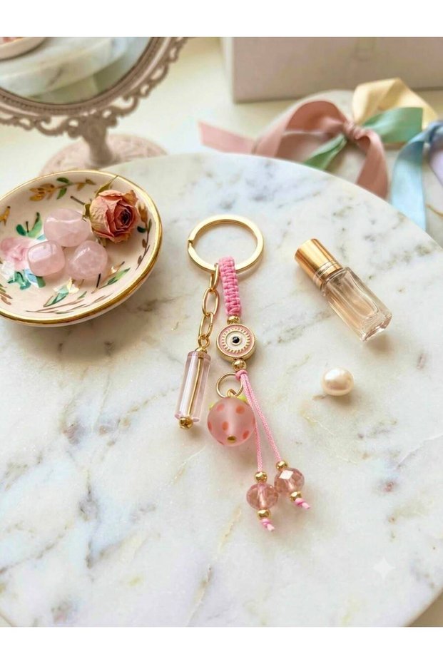 Handmade Pink Glass Beaded Multi Keychain