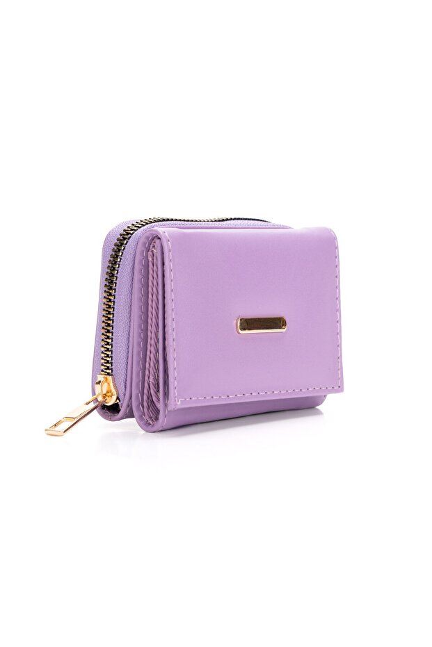 Women's Zippered Wallet with Multiple Card Slots and Coin Compartment -Lilac
