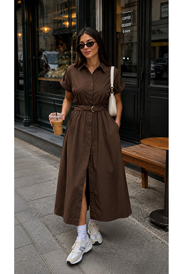 Women's Poplin Shirt Dress with Belt