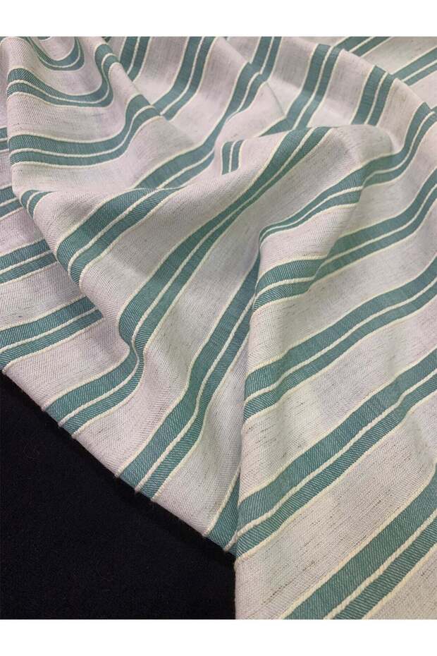 Striped Linen Fabric - White with Green Stripes