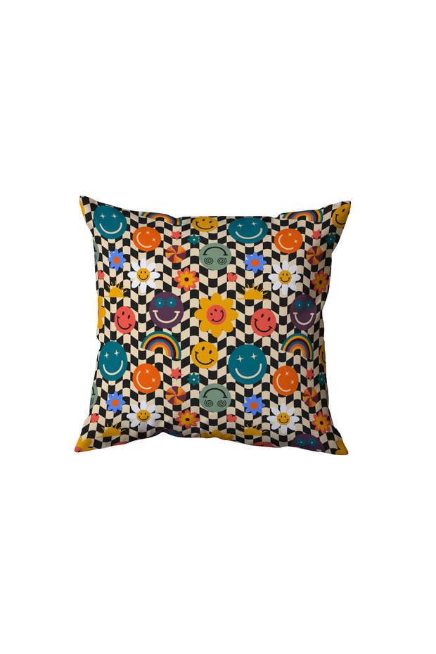 Smiling Face and Flower Pattern Pillow, Gift
