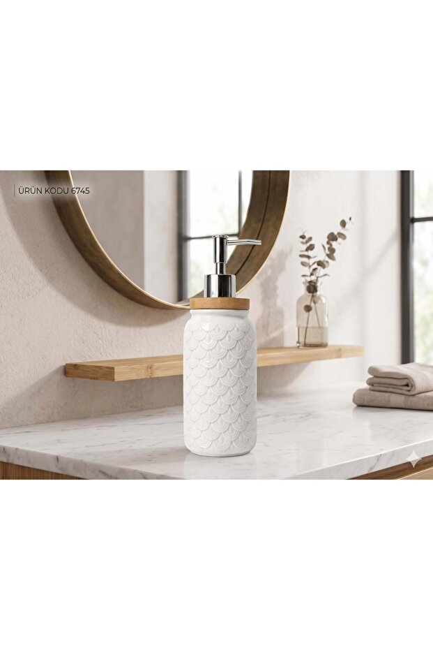 Konak Alişveri̇ş Jb6745 -Liquid Soap Dispenser Bamboo Porcelain