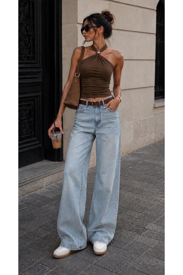 Women's Bluz with Metal Collar Detail and Tie-Up Fastening