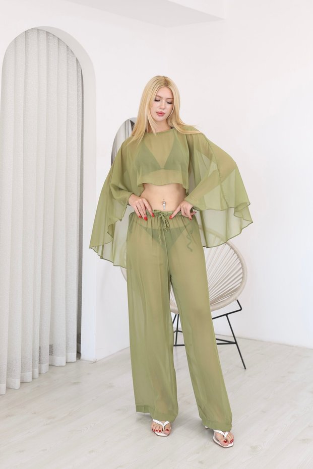 Chiffon Belerin Blouse Trousers Green