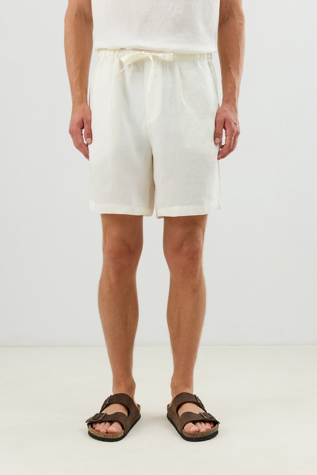 Ecru Lyocell Blended Men's Shorts with Tie Waist