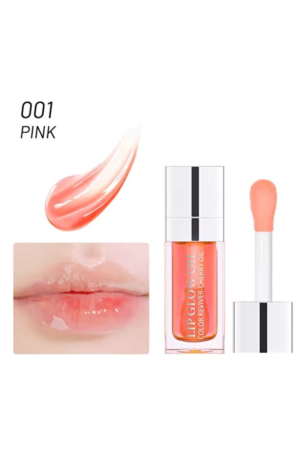 Hydrating Lip Glow Oil, Oil Gloss Transparent Toot Tinted Nourishing Long Lasting Repairing Lightening Lines (Pink) 0.2 Oz (6ml)