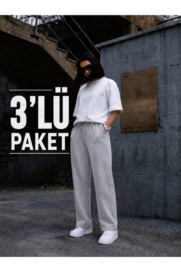 3-Piece Women's Premium Tracksuit Set White T-Shirt 2 Thread Tracksuit Bottom (3 Sets)