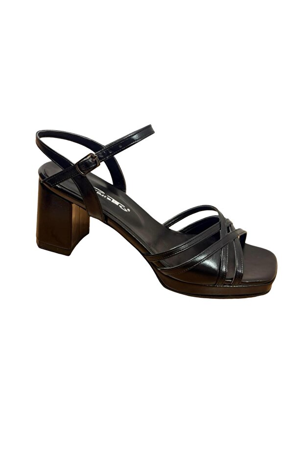 639038 Cross-Strapped Square Heeled Thin Platform Evening Dress Shoes'Heel 7.5 cm'