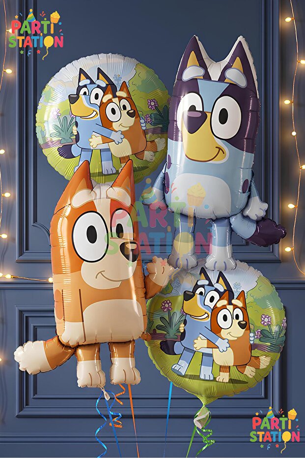 Bluey and Chilli Themed 4-Piece Foil Balloon Set