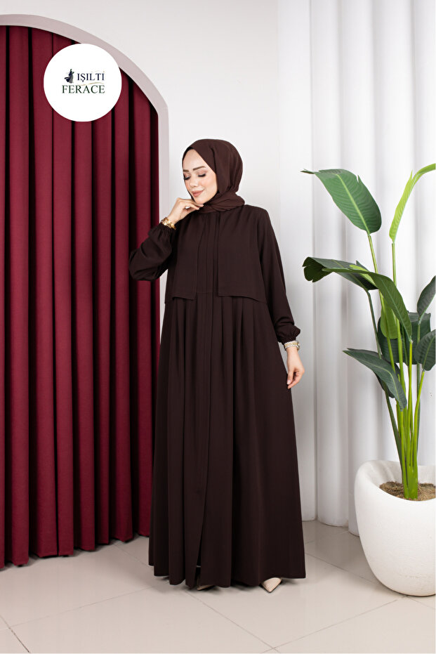Medina Silk Azra Ferace with Pocket Detail (Bitter Brown)