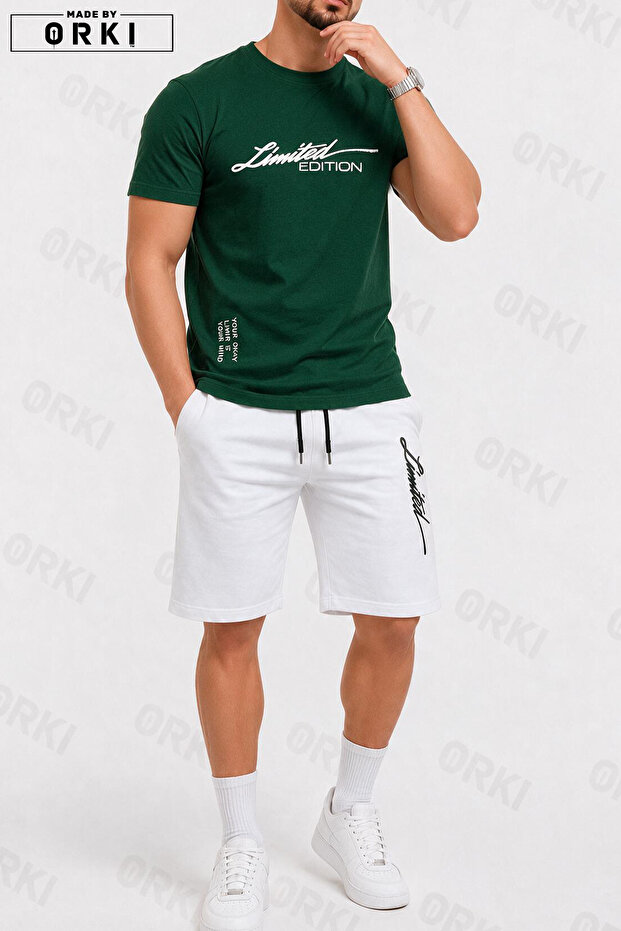 Limited Edition Printed Cotton Fabric Unisex T-Shirt-White Shorts Set
