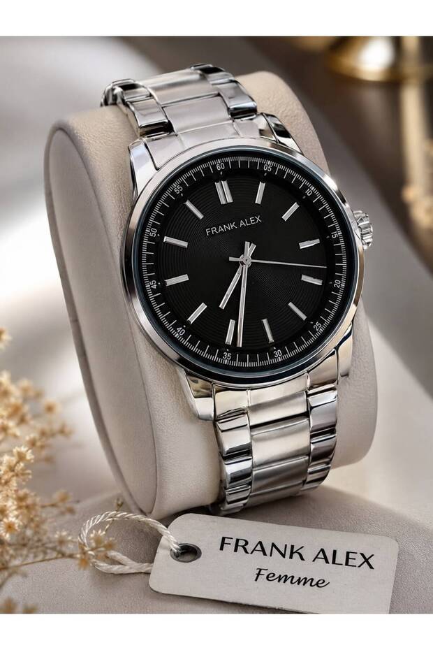 Men's Watch with Black Dial and Silver Strap