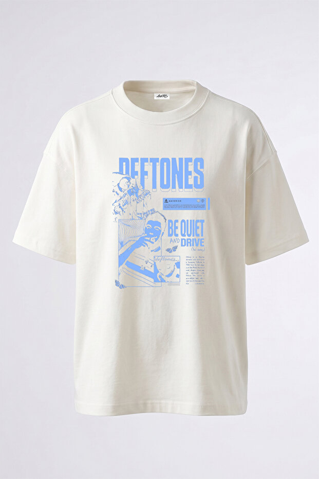 تي شيرت أبيض كبير الحجم مطبوع بتصميم Deftones Be Quiet Drive