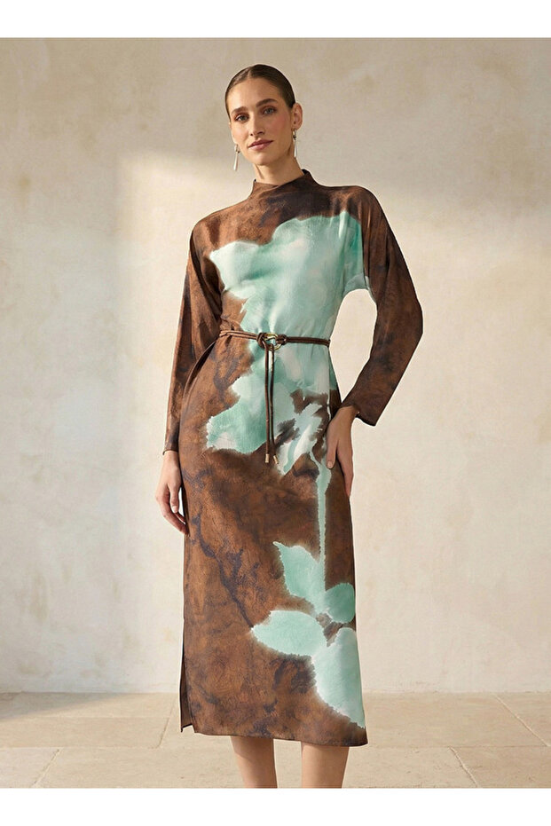 PRINTED CAPE MAXI DRESS