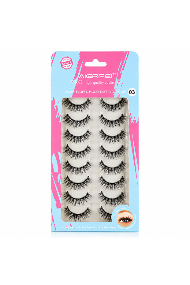 8 Pairs Wispy Fluffy False Eyelashes – Reusable Natural Look Multi-Layered Fake Lashes with Flexible Band