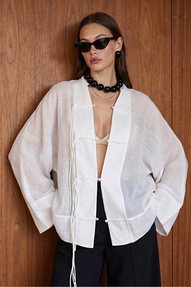 White Transparent Shirt with String Laces - 5098