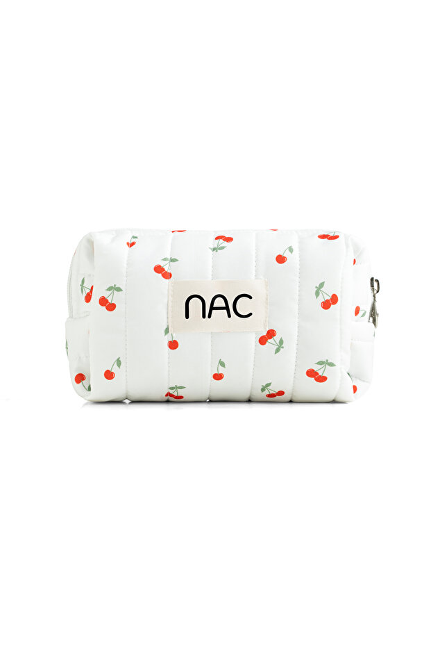 Midi Size Quilted Organizer Bag - Cherry Pattern - Daily Makeup and Cosmetic Bag