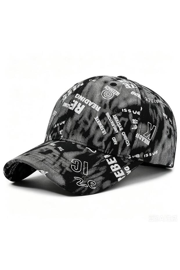 Unisex Black Graffiti Pattern Hat Adjustable Baseball Cap Hip Hop Streetwear Sports Cap