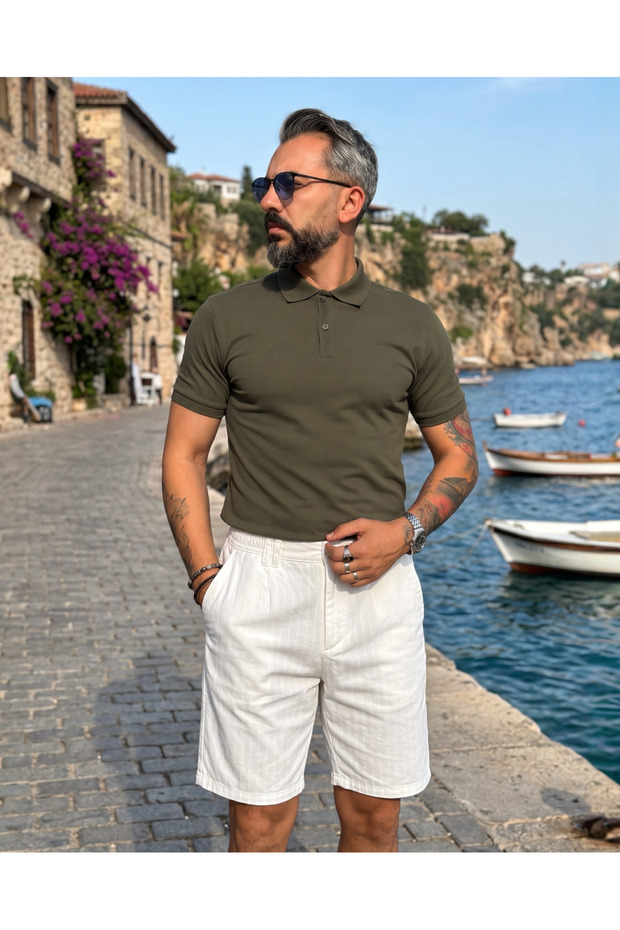Marenzo Men's Ribbed Linen Cotton Shorts