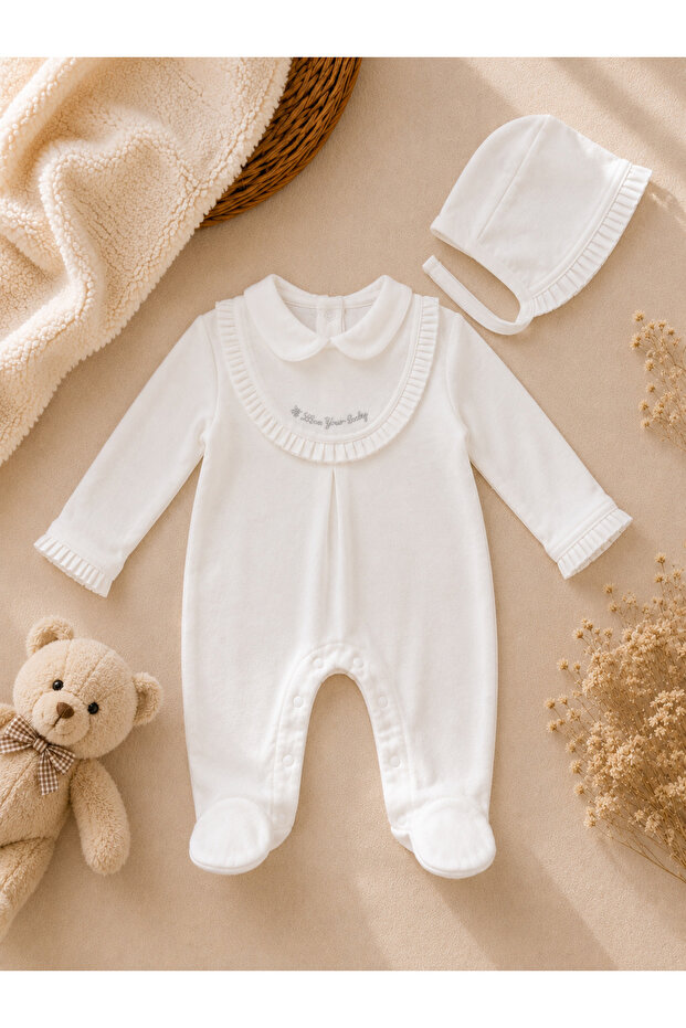 We Love Your Baby 2-Piece Baby Girl Romper Set with Patterned Hat