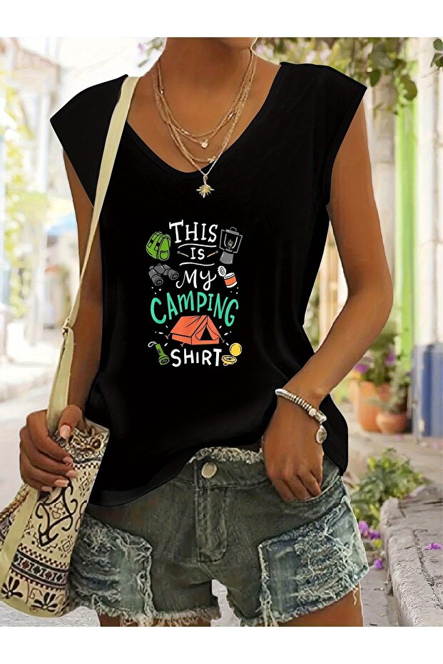 Women's Mix Printed V-Neck Sleeveless Regular Fit Comfortable T-Shirt