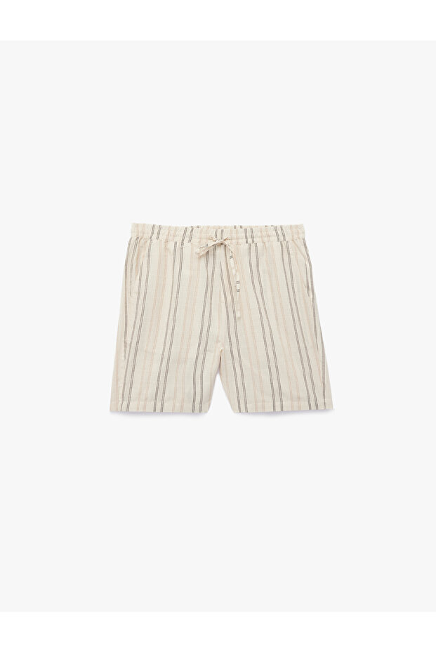 Cotton Pocketed Waist-Tied Striped Shorts