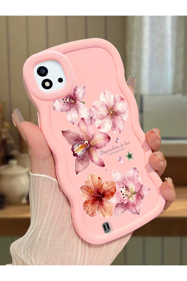 Realme C11 2021 Compatible Case Camera Protector Pink Silicone Couple Phone Case Floral Pattern