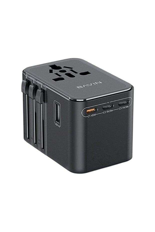 محول شحن سريع عالمي PC-2080 GaN PD بقوة 45 واط مع منفذ تيار متردد و8 منافذ USB ومنفذ USB-C