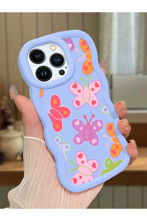 iPhone 13 Pro Compatible Case with Camera Protector Blue Silicone Couple Phone Case Butterfly Pattern