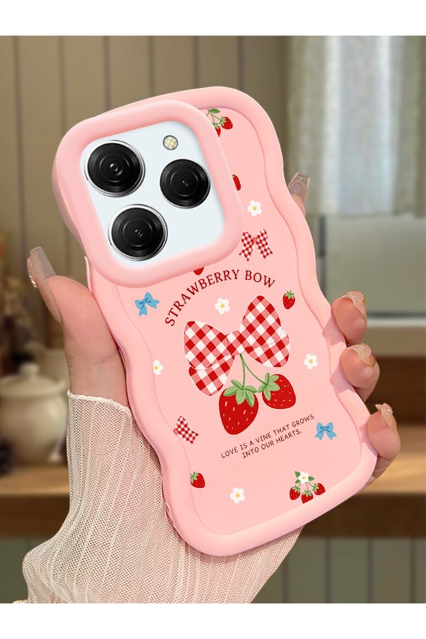 Tecno Spark 20 Pro Compatible Case Camera Protector Pink Silicone Couple Phone Case Strawberry Pattern