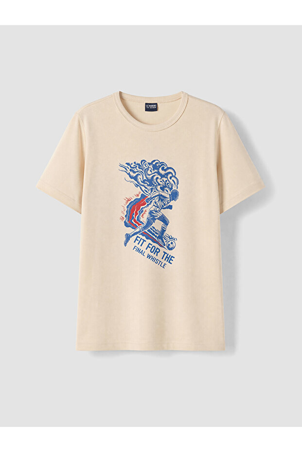 Nevavm Oval Collar Printed Boys' T-Shirt with Difference