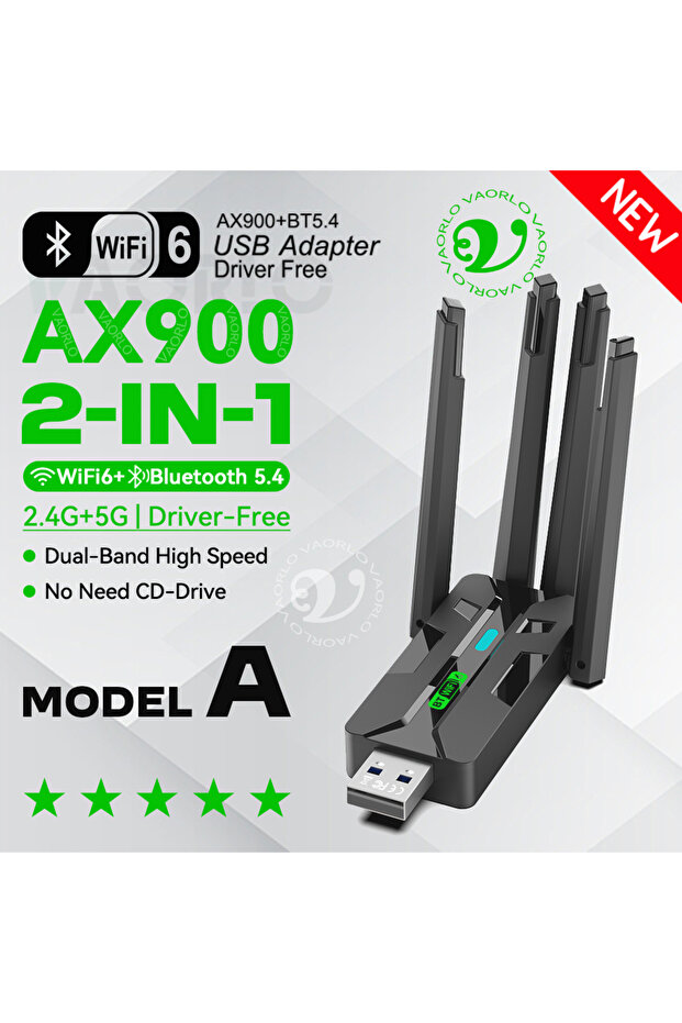 Model A AX900 WIFI6 Bluetooth 5.4 USB Wireless Adapter 2.4G/5Ghz 900Mbps Dual Band 4-Antennas WiFi N