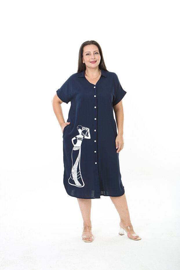 Women's Woven Viscosa Printed Plus Size Dress
