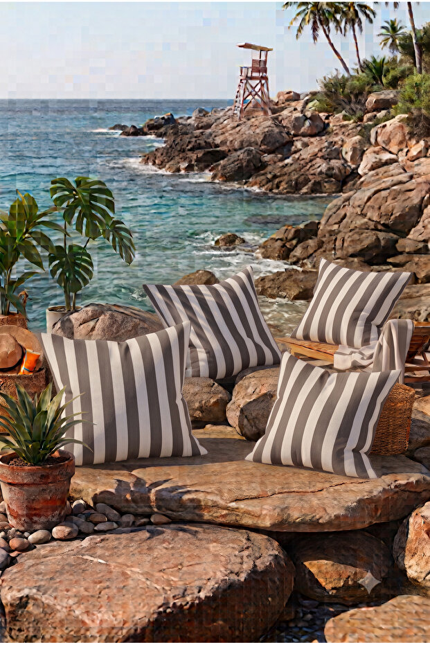 Striped 4-Piece Garden Home Cushion Cover Set (Double-Sided Printed)